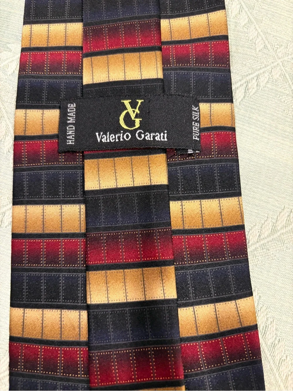 Valerio Garati 100% Pure Silk Classic Striped Men's Tie in Navy, Gold & Burgundy